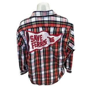 Save Ferris Bueller Plaid Flannel Shirt MEDIUM Oversize Unique 60th Anniversary